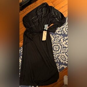 Vintage 70s One-Shoulder Black Disco Dress Sparkle Sleeve Fits Sz S-M Glitter